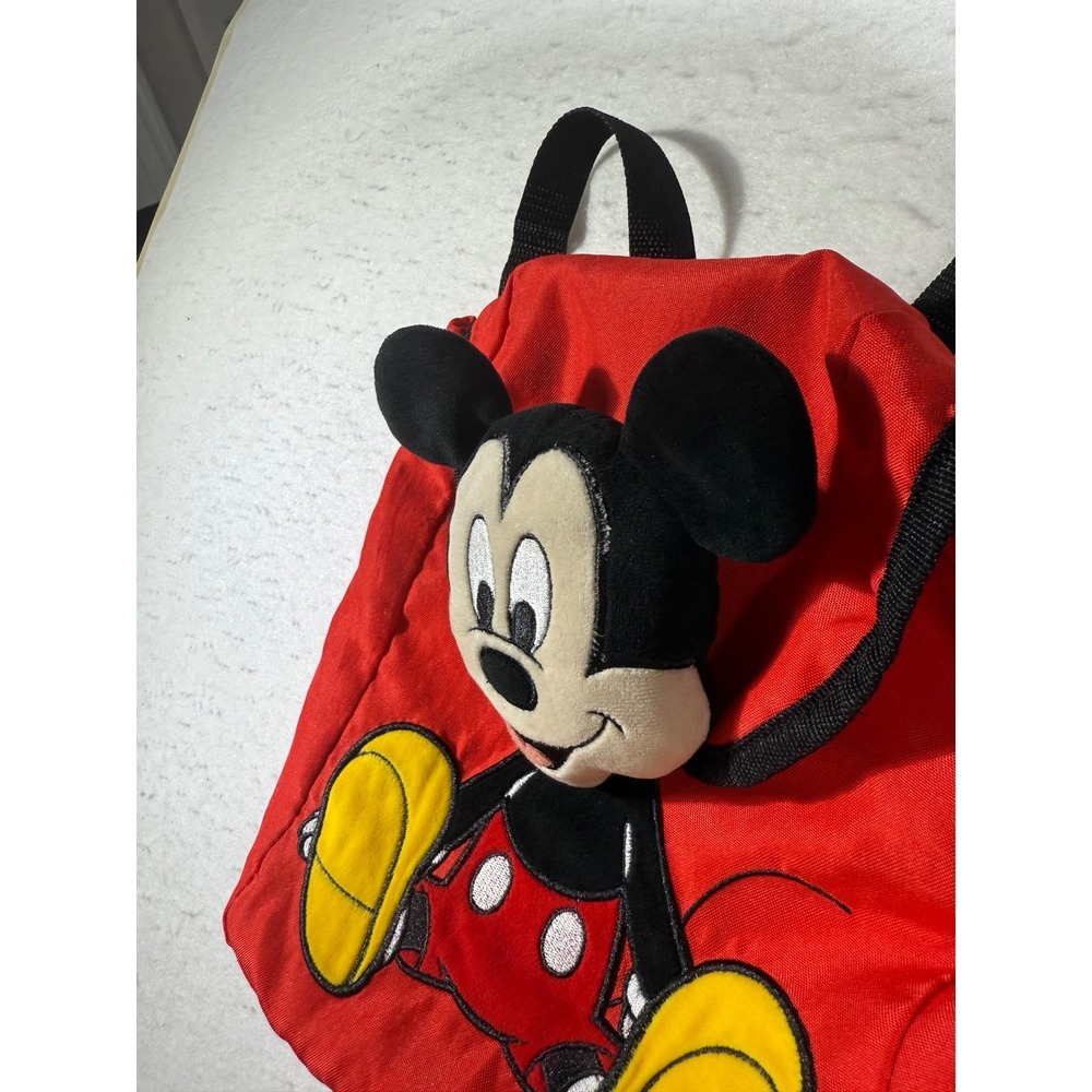 Disney Mickey Mouse Red Backpack Drawstring Bag Plush Character Face - Picture 2 of 5